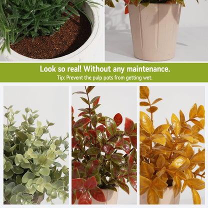 4 Pack Small Potted Eucalyptus Fake Plants for Bathroom Shelf