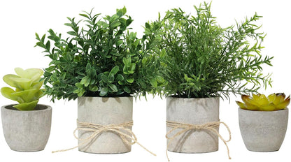 4 Pack Small Potted Eucalyptus Fake Plants for Bathroom Shelf