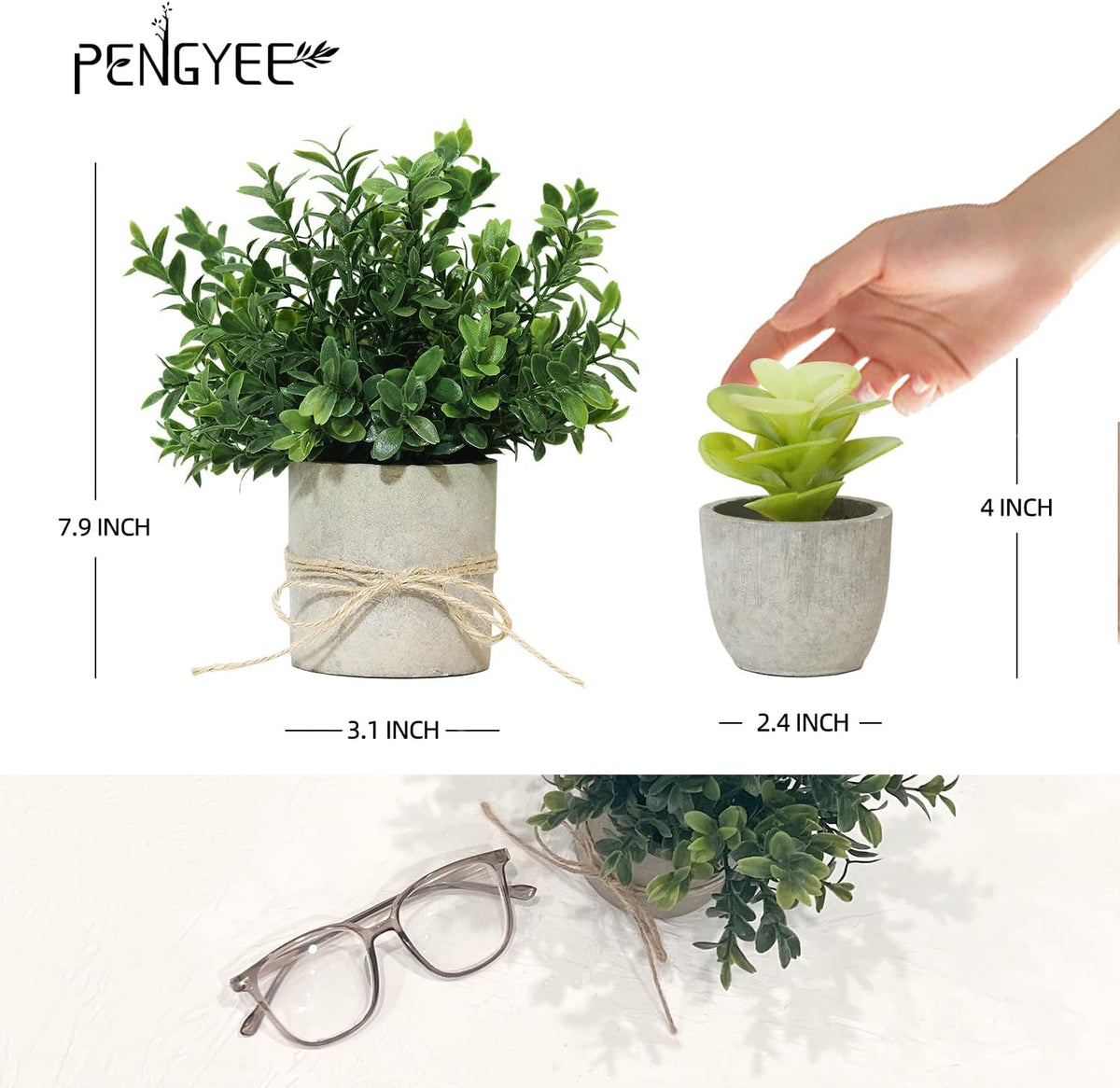 4 Pack Small Potted Eucalyptus Fake Plants for Bathroom Shelf