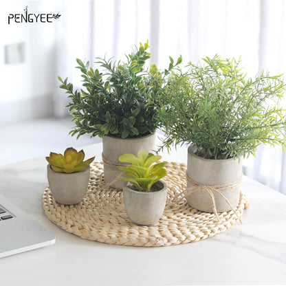 4 Pack Small Potted Eucalyptus Fake Plants for Bathroom Shelf