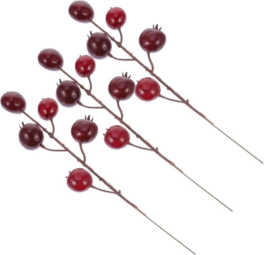 3pcs Dark Red Artificial Pomegranate Branches for Christmas Decoration Simulation Berry Adornment Vivid Color Multi Scene Use for Tree and Holiday Crafts