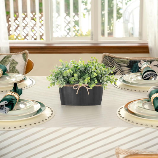 Fake Eucalyptus Plants Indoor for Farmhouse Home Decor Artificial Faux Plants in Rustic Rectangular Pots Table Centerpiece for Bathroom Office Living Room Shelf Laundry Decor, 7" L x 4" H | Realistic Eucalyptus, Metal Rustic Rectangular Pot, Table