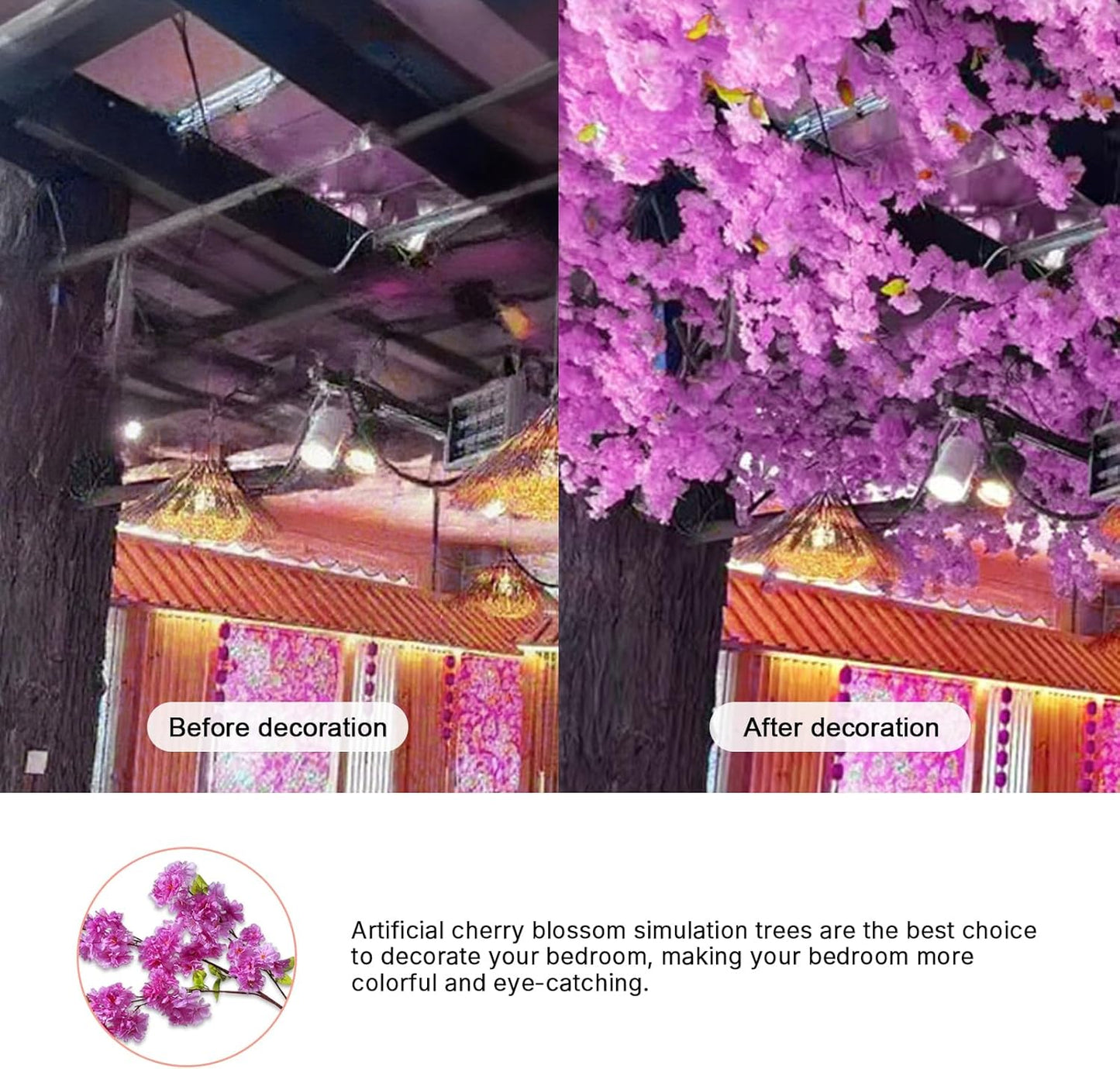 Artificial Cherry Blossom Trees - Fake Flower Background Walls with Simulated Branch and Rattan Design - for Indoor Ceiling Air Conditioning Pipe Ornamental(Blue)
