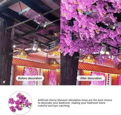 Artificial Cherry Blossom Trees - Fake Flower Background Walls with Simulated Branch and Rattan Design - for Indoor Ceiling Air Conditioning Pipe Ornamental(Blue)
