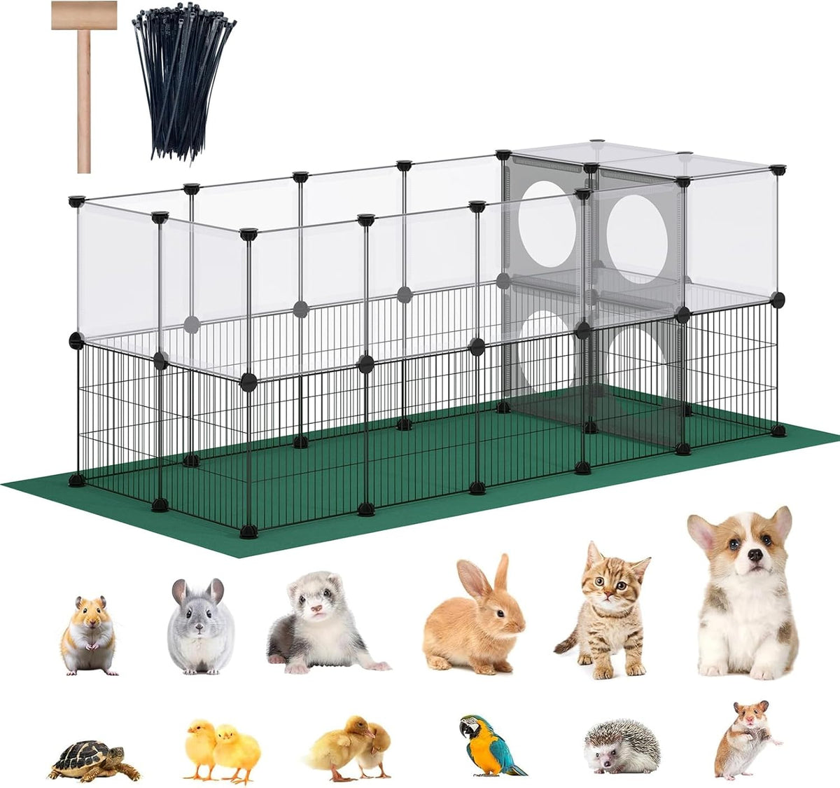 36 Panels Bunny Playpen, Oxford Mat & Game Holes, Expandable Fence