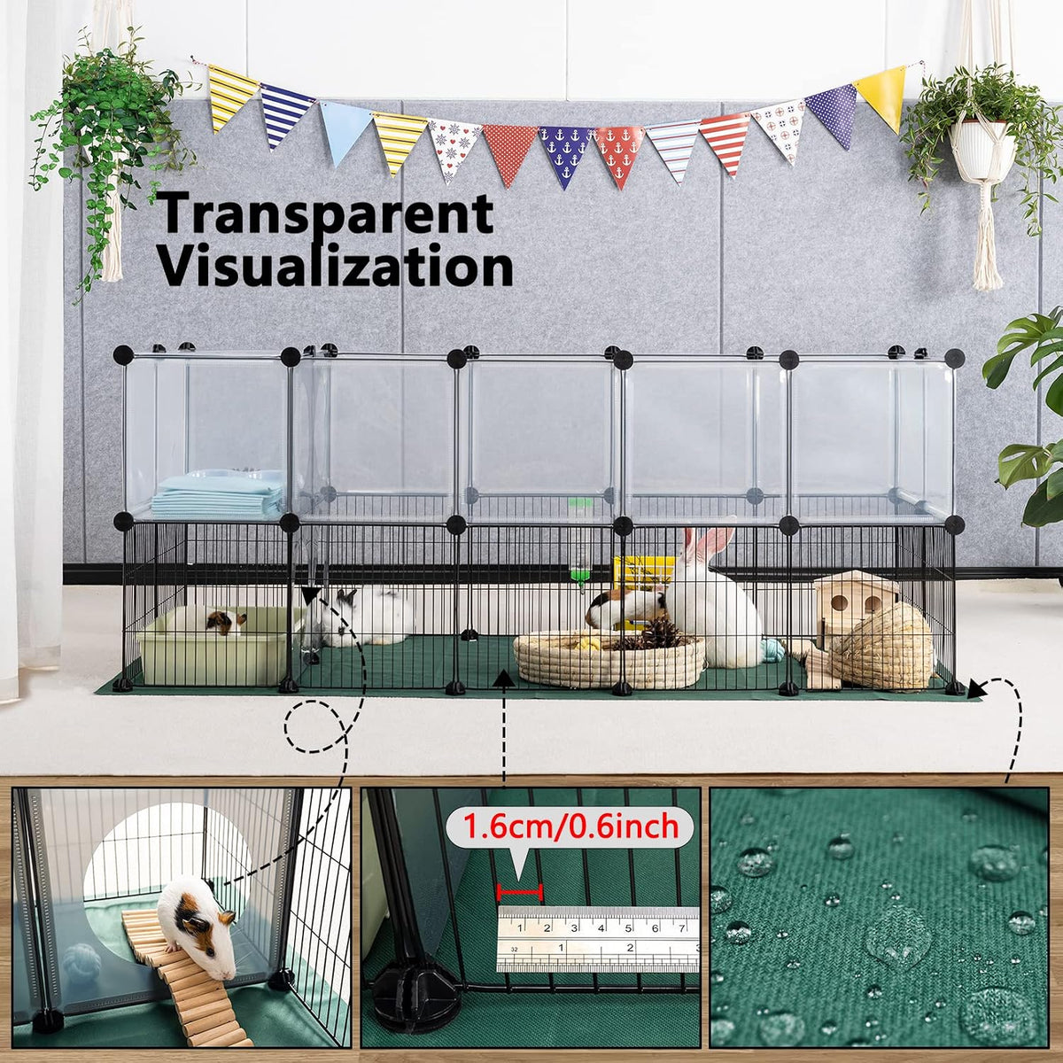 36 Panels Bunny Playpen, Oxford Mat & Game Holes, Expandable Fence