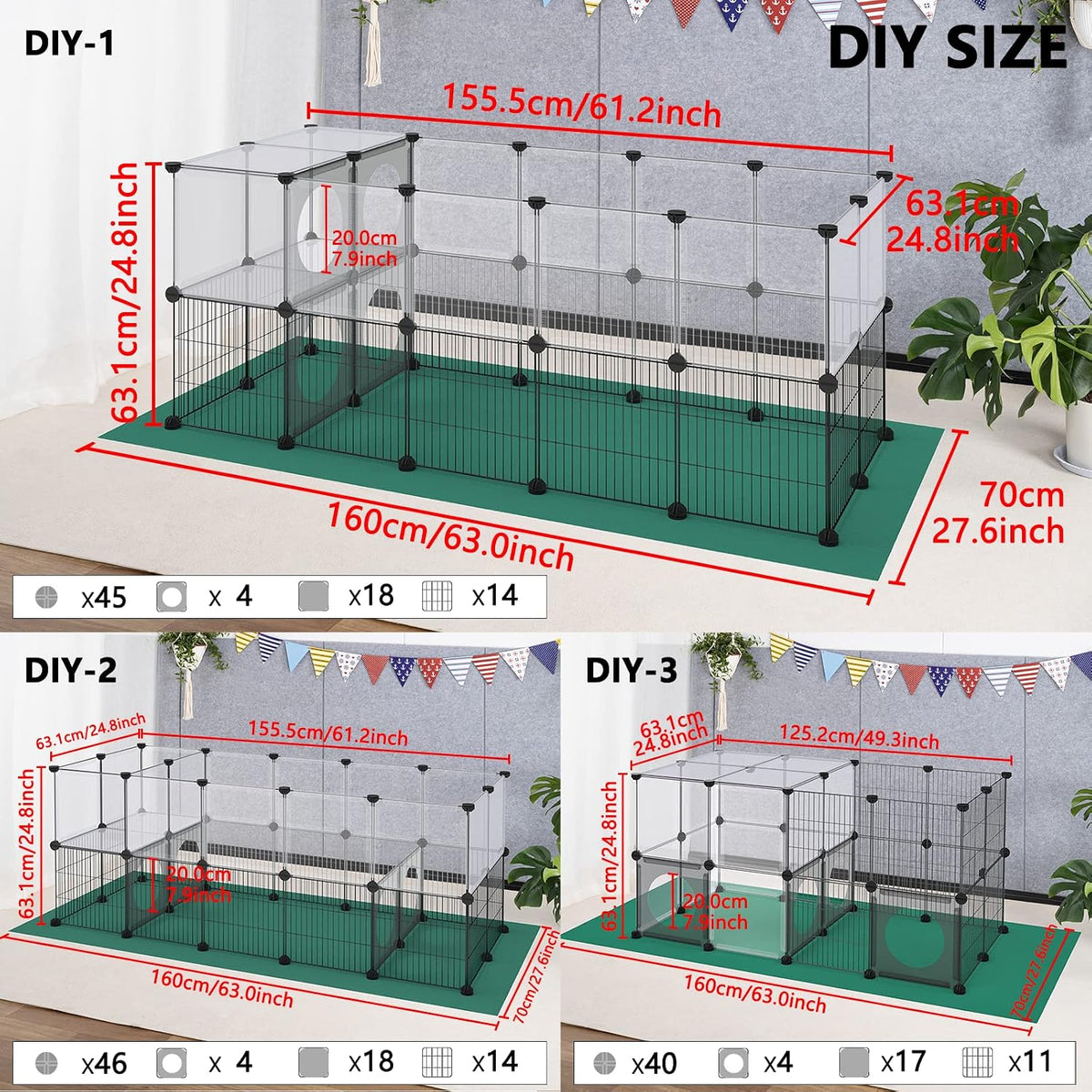 36 Panels Bunny Playpen, Oxford Mat & Game Holes, Expandable Fence