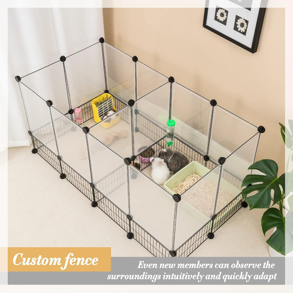 36 Panels Bunny Playpen, Oxford Mat & Game Holes, Expandable Fence