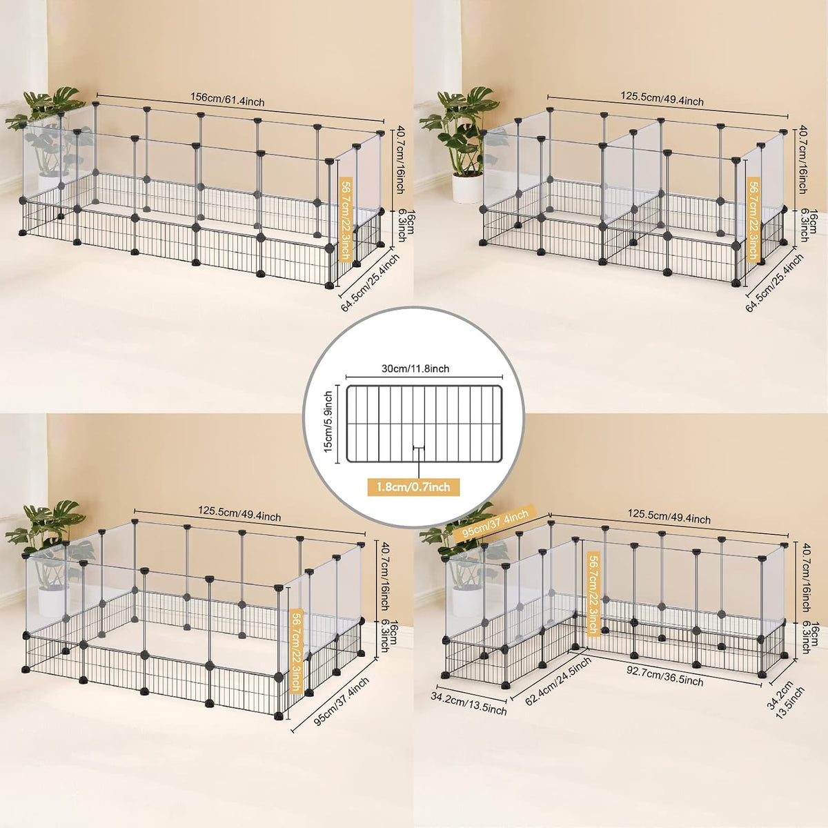 36 Panels Bunny Playpen, Oxford Mat & Game Holes, Expandable Fence