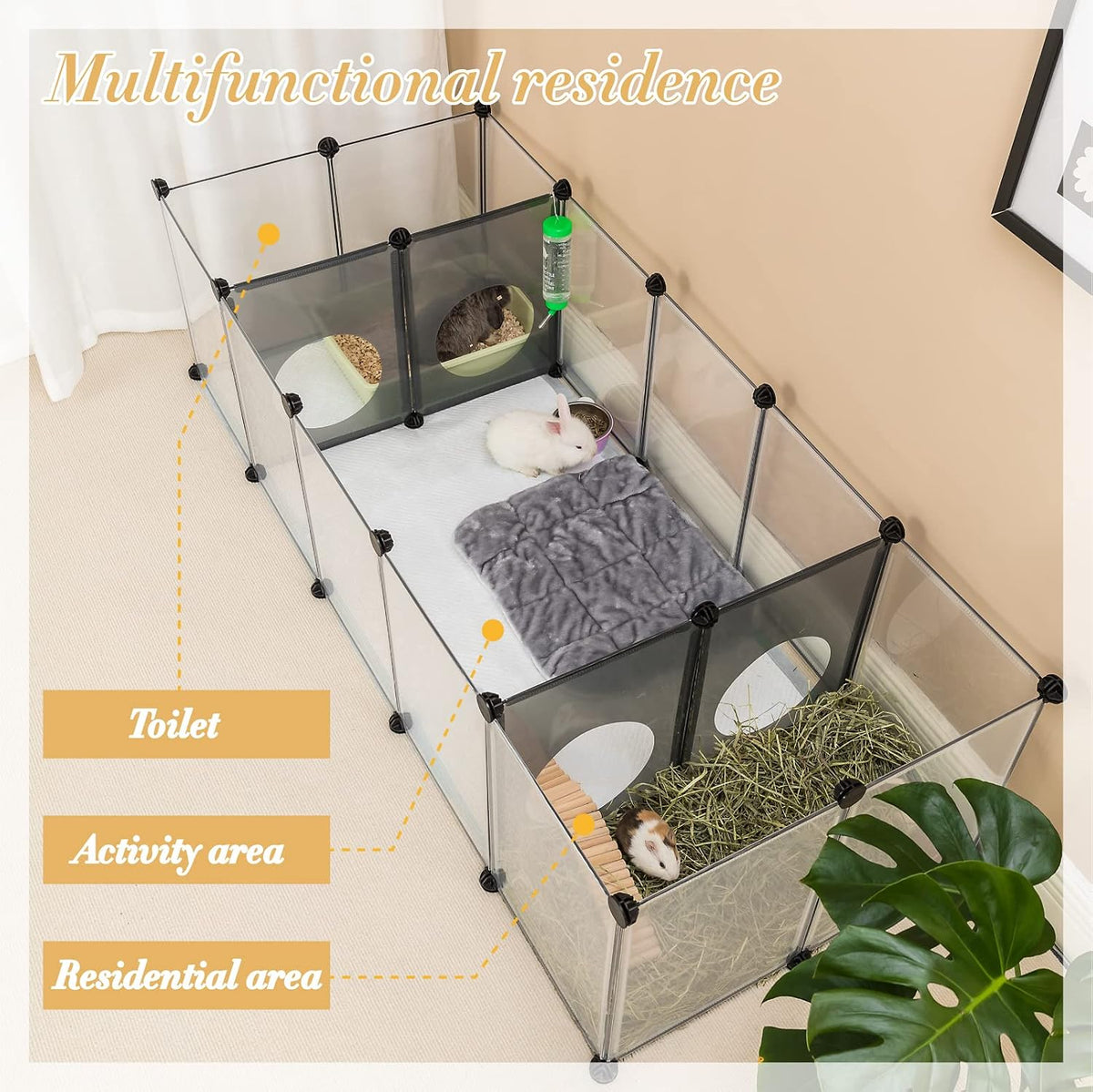 36 Panels Bunny Playpen, Oxford Mat & Game Holes, Expandable Fence