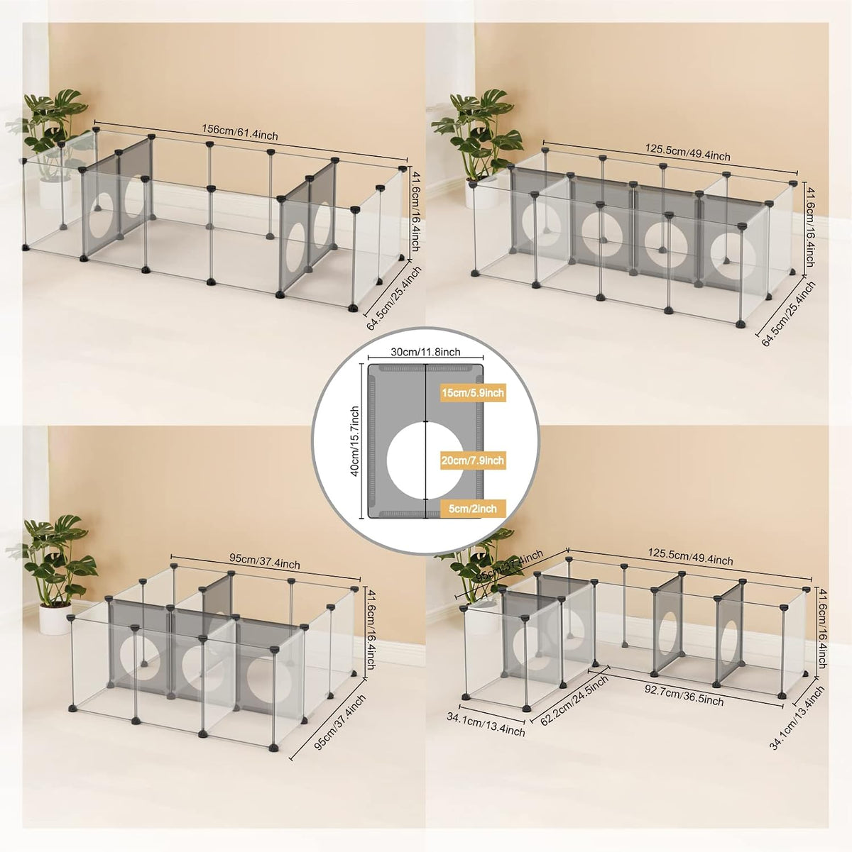 36 Panels Bunny Playpen, Oxford Mat & Game Holes, Expandable Fence