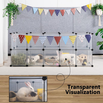 36 Panels Bunny Playpen, Oxford Mat & Game Holes, Expandable Fence