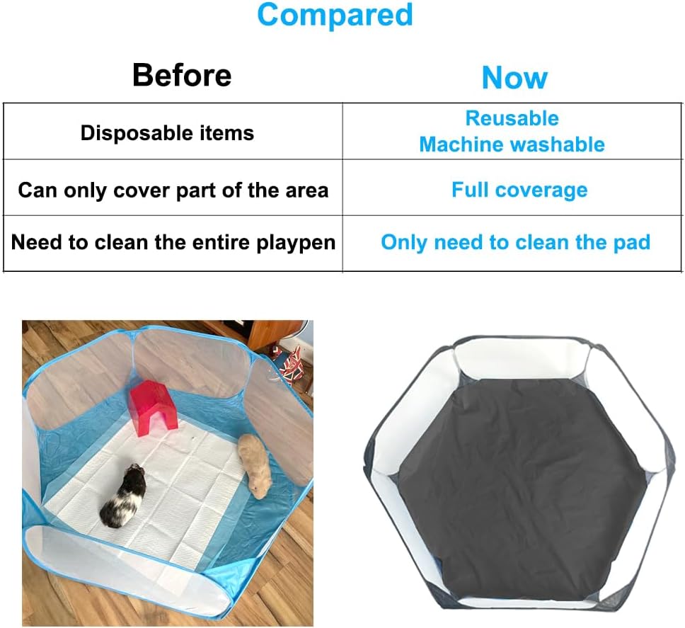 Waterproof Hexagon Playpen Mat Washable Pee Pad Fit with Small Animal Playpen (42.5in x 41in) Reusable Pet Bedding Liner for Guinea Pig, Rabbit, Hamster, Chinchilla, Hedgehog Indoor/Outdoor