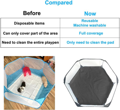 Waterproof Hexagon Playpen Mat Washable Pee Pad Fit with Small Animal Playpen (42.5in x 41in) Reusable Pet Bedding Liner for Guinea Pig, Rabbit, Hamster, Chinchilla, Hedgehog Indoor/Outdoor