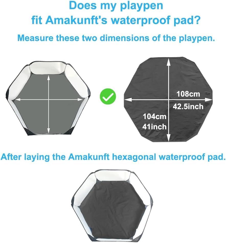 Waterproof Hexagon Playpen Mat Washable Pee Pad Fit with Small Animal Playpen (42.5in x 41in) Reusable Pet Bedding Liner for Guinea Pig, Rabbit, Hamster, Chinchilla, Hedgehog Indoor/Outdoor