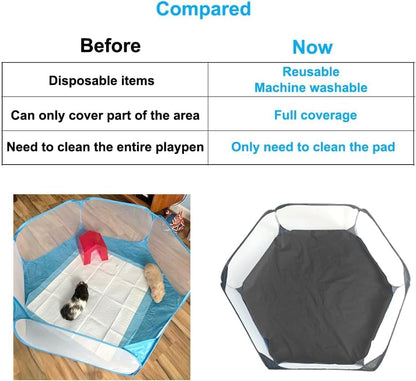Waterproof Hexagon Playpen Mat Washable Pee Pad Fit with Small Animal Playpen (42.5in x 41in) Reusable Pet Bedding Liner for Guinea Pig, Rabbit, Hamster, Chinchilla, Hedgehog Indoor/Outdoor