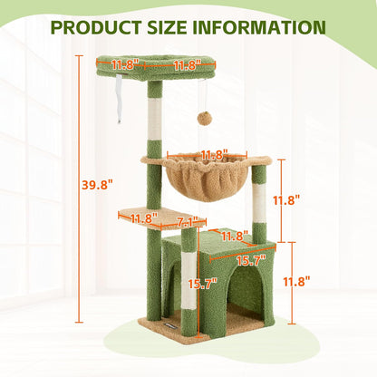 39.8-Inch Small Cat Tree for Indoor Cats, Green