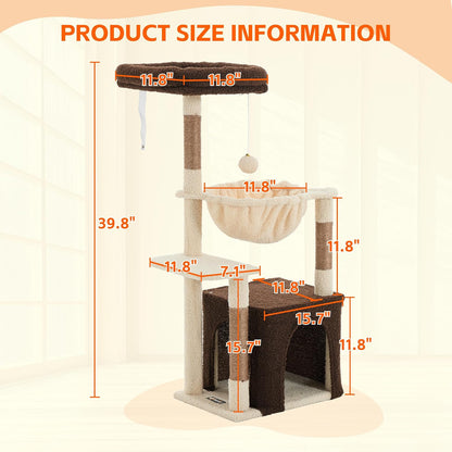 39.8-Inch Small Cat Tree for Indoor Cats, Green
