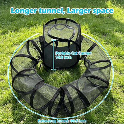Small Animal Playpen with Surround Tunnel, Portable Foldable Outdoor Guinea Pigs Playpen with Carrying Handle, Breathable Mesh Playpen for Kitten, Hedgehog, Snake, Rabbit, Lizard, Small Pets