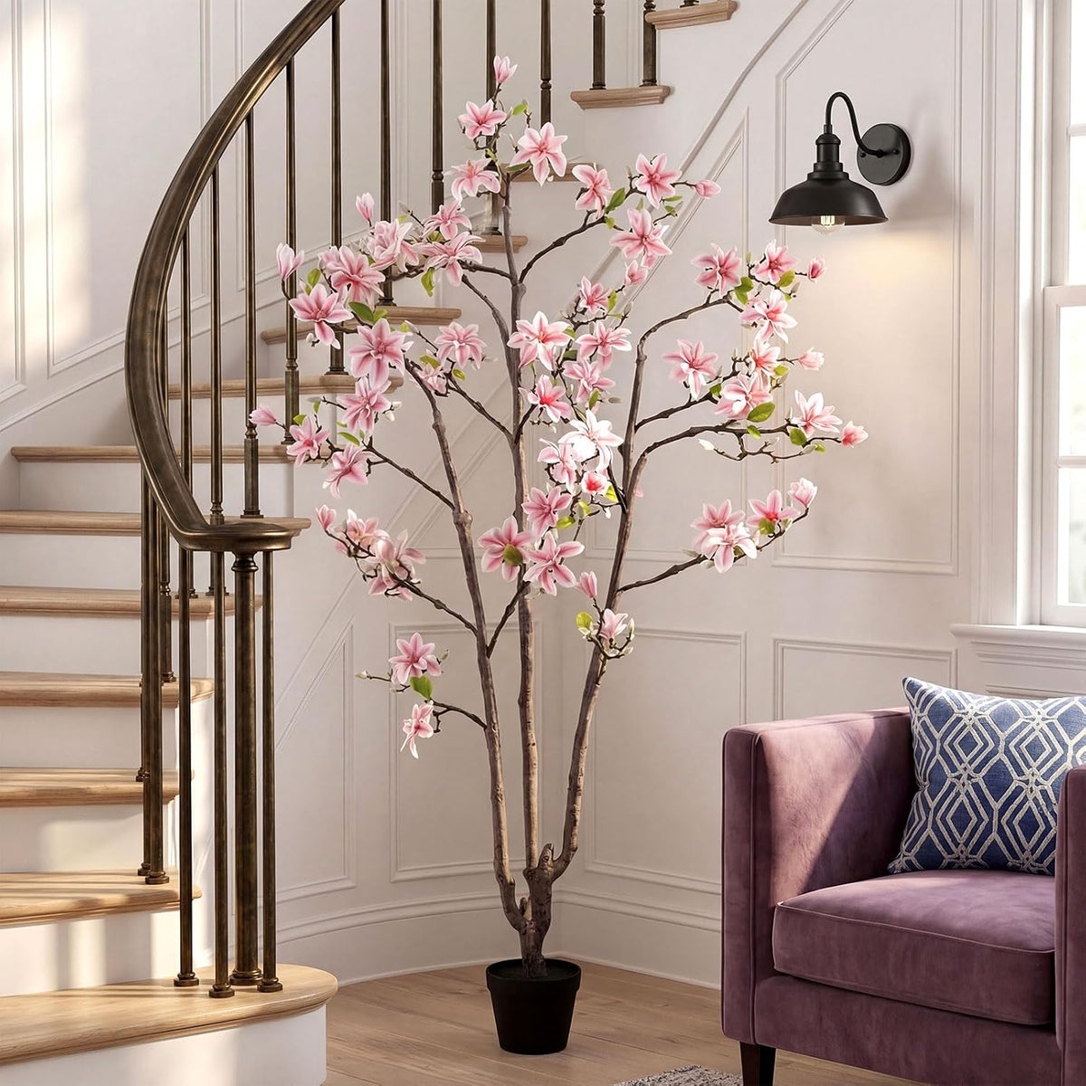 6 FT Tall Artificial Magnolia Tree, 72 Inches Faux Magnolia Trees Realistic UV-Resistant Flower Leaves Plant with Pot for Patio Home Office Wedding Living Room Indoor Outdoor Decor(Deep Pink)