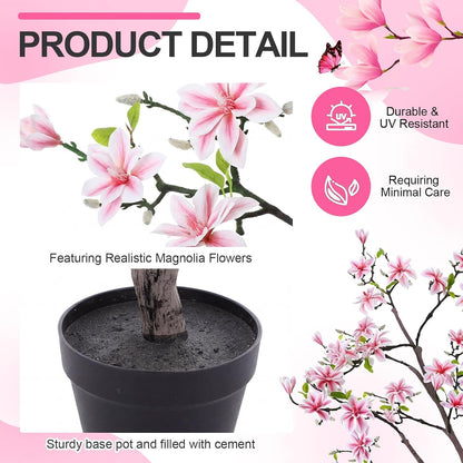 6 FT Tall Artificial Magnolia Tree, 72 Inches Faux Magnolia Trees Realistic UV-Resistant Flower Leaves Plant with Pot for Patio Home Office Wedding Living Room Indoor Outdoor Decor(Deep Pink)