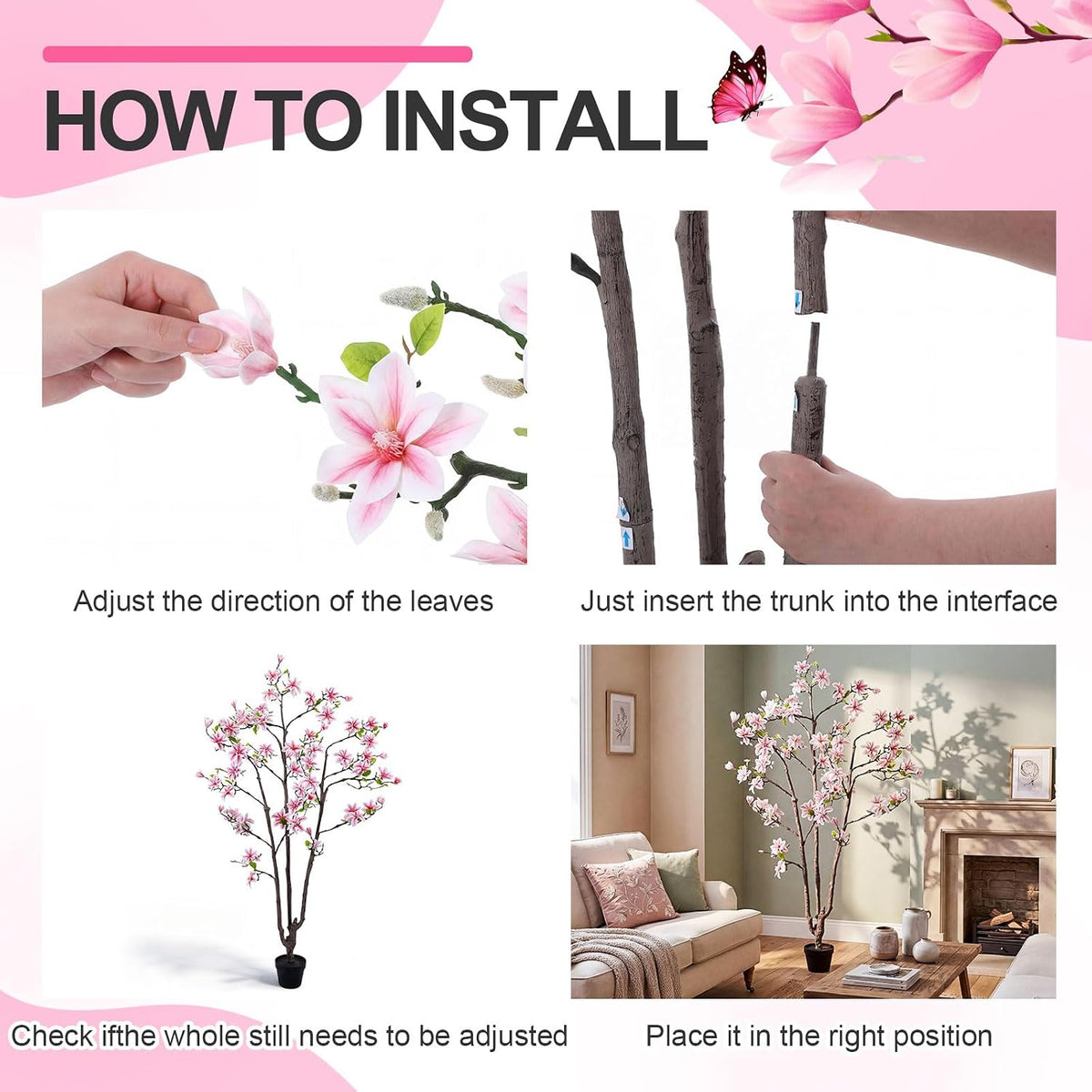 6 FT Tall Artificial Magnolia Tree, 72 Inches Faux Magnolia Trees Realistic UV-Resistant Flower Leaves Plant with Pot for Patio Home Office Wedding Living Room Indoor Outdoor Decor(Deep Pink)