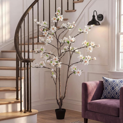 6 FT Tall Artificial Magnolia Tree, 72 Inches Faux Magnolia Trees Realistic UV-Resistant Flower Leaves Plant with Pot for Patio Home Office Wedding Living Room Indoor Outdoor Decor(Deep Pink)