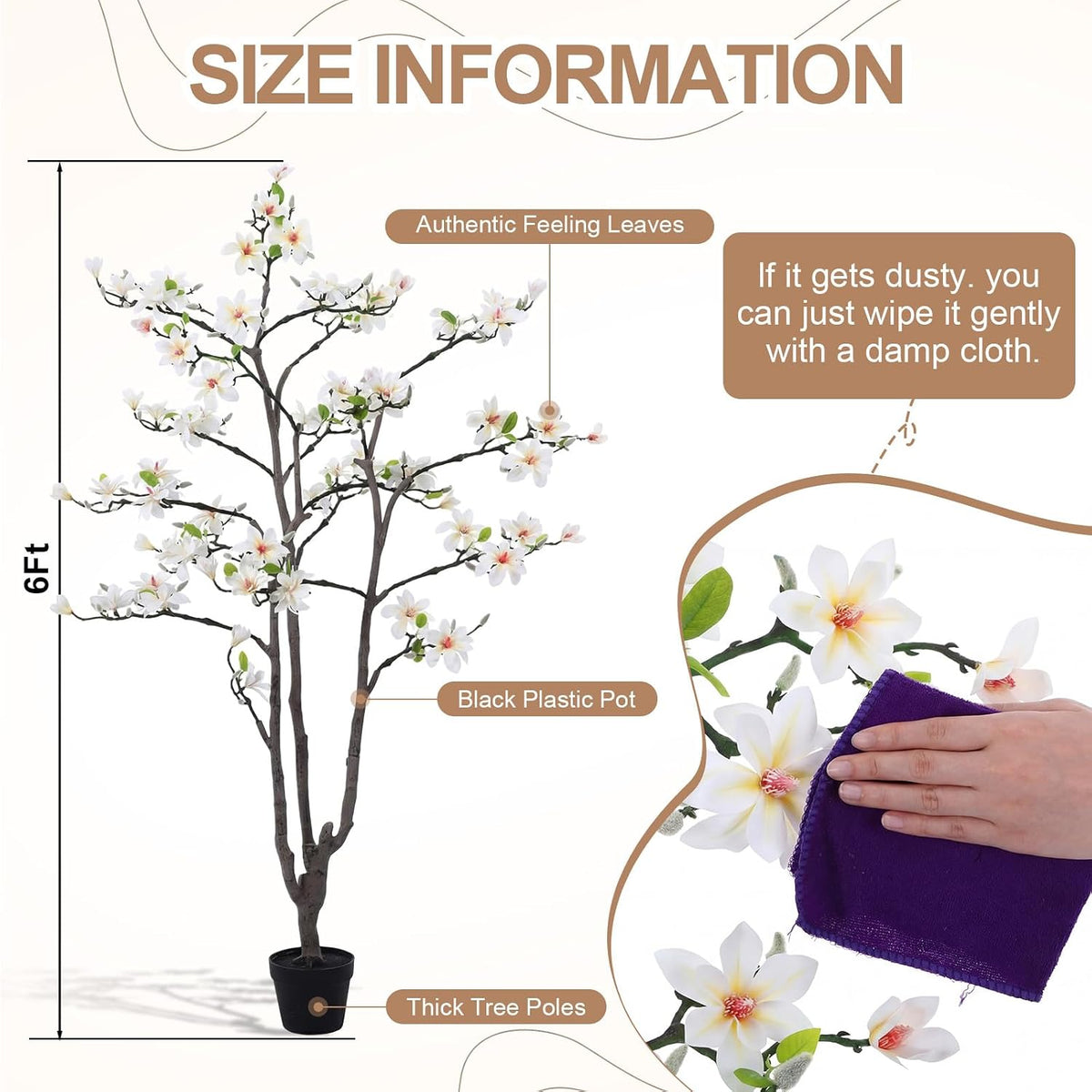 6 FT Tall Artificial Magnolia Tree, 72 Inches Faux Magnolia Trees Realistic UV-Resistant Flower Leaves Plant with Pot for Patio Home Office Wedding Living Room Indoor Outdoor Decor(Deep Pink)