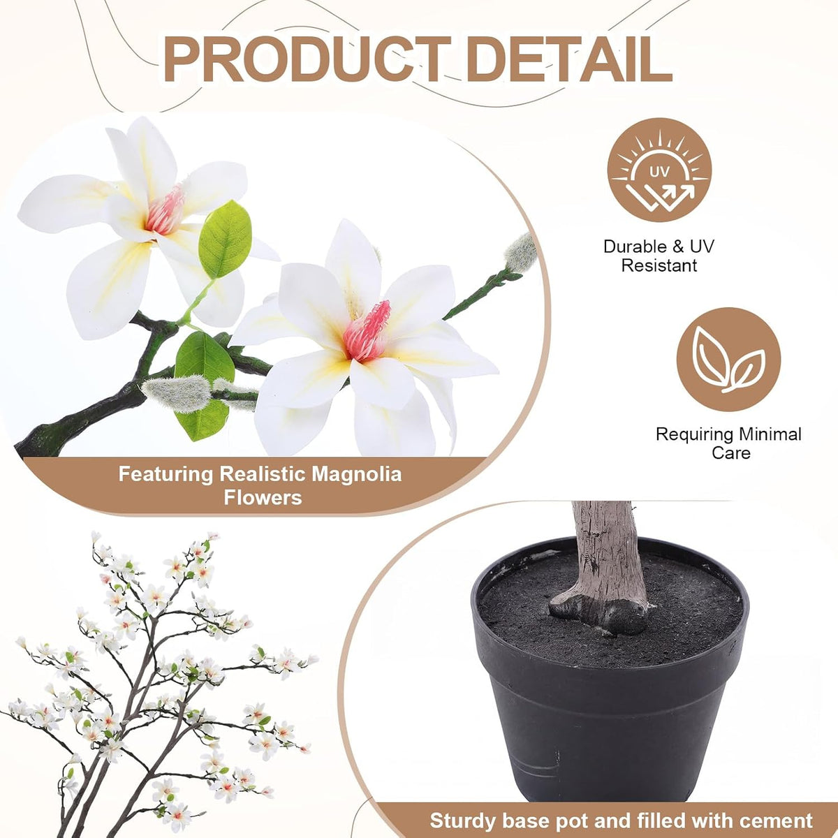 6 FT Tall Artificial Magnolia Tree, 72 Inches Faux Magnolia Trees Realistic UV-Resistant Flower Leaves Plant with Pot for Patio Home Office Wedding Living Room Indoor Outdoor Decor(Deep Pink)