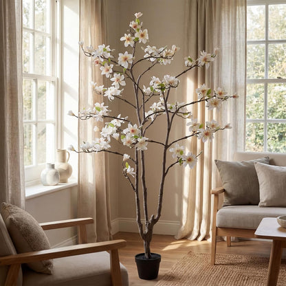 6 FT Tall Artificial Magnolia Tree, 72 Inches Faux Magnolia Trees Realistic UV-Resistant Flower Leaves Plant with Pot for Patio Home Office Wedding Living Room Indoor Outdoor Decor(Deep Pink)