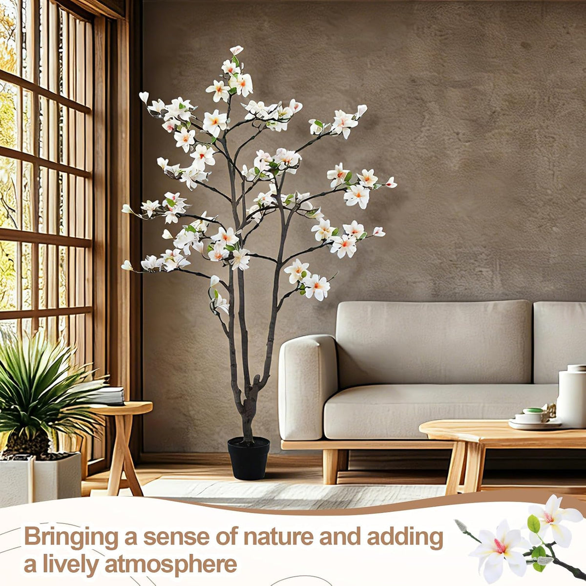 6 FT Tall Artificial Magnolia Tree, 72 Inches Faux Magnolia Trees Realistic UV-Resistant Flower Leaves Plant with Pot for Patio Home Office Wedding Living Room Indoor Outdoor Decor(Deep Pink)