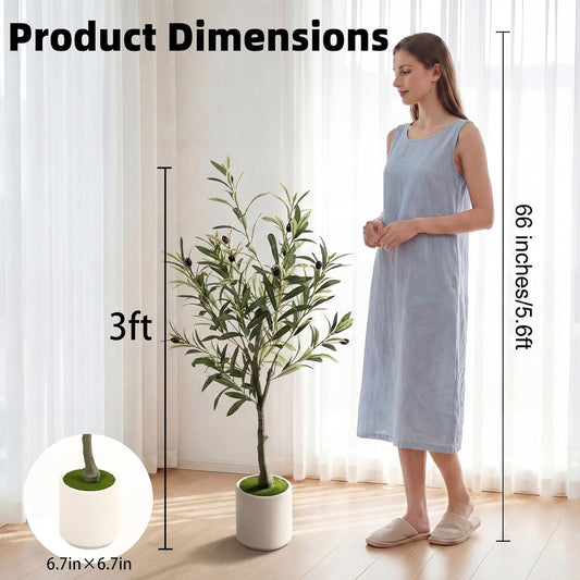 3FT Spherical Fake Olive Tree Artificial Indoor,Faux Olive Tree with Pot,Large Olive Branches and Lifelike Fruits,for Home Office House Living Room Decor.