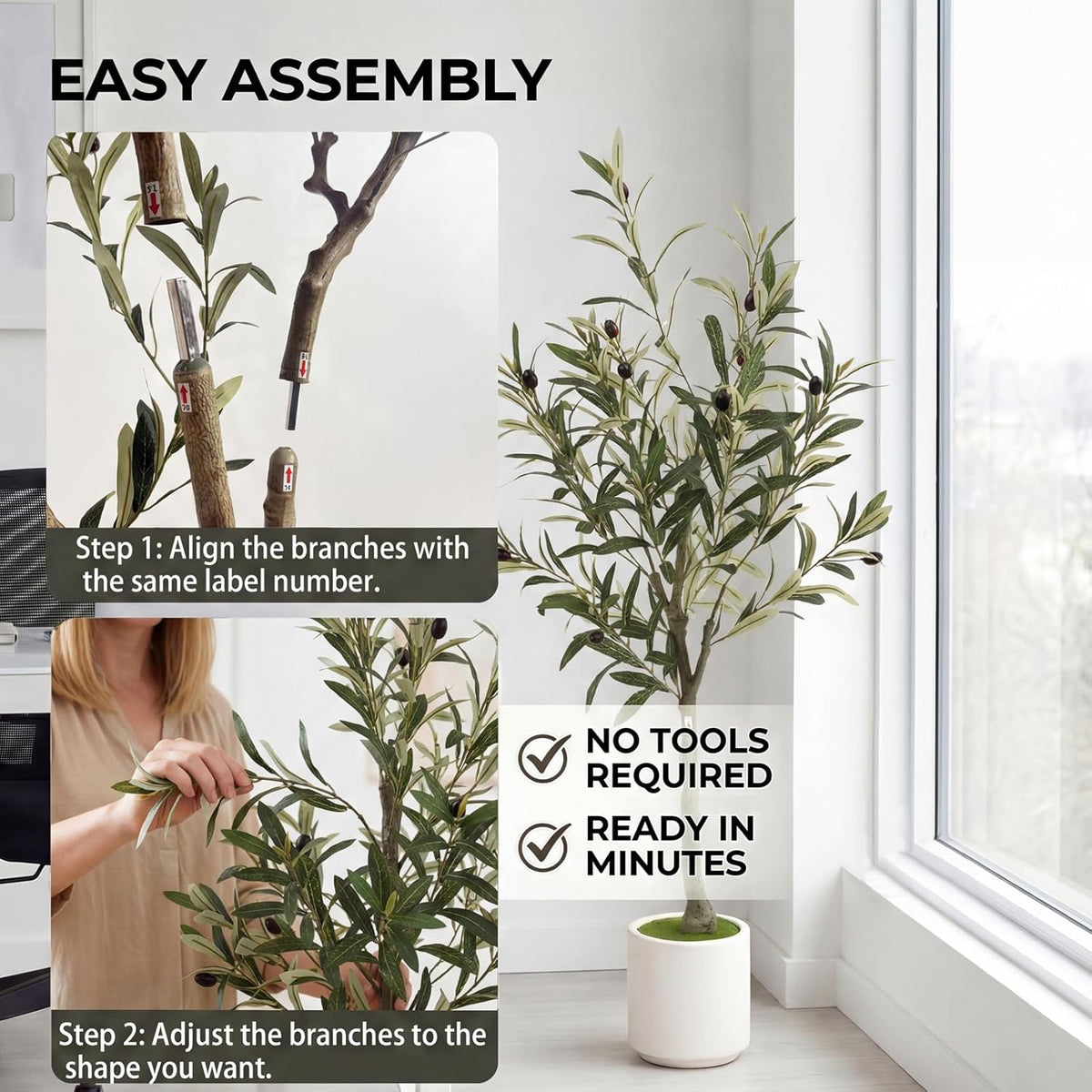3FT Spherical Fake Olive Tree Artificial Indoor,Faux Olive Tree with Pot,Large Olive Branches and Lifelike Fruits,for Home Office House Living Room Decor.