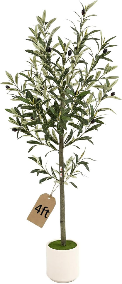 3FT Spherical Fake Olive Tree Artificial Indoor,Faux Olive Tree with Pot,Large Olive Branches and Lifelike Fruits,for Home Office House Living Room Decor.
