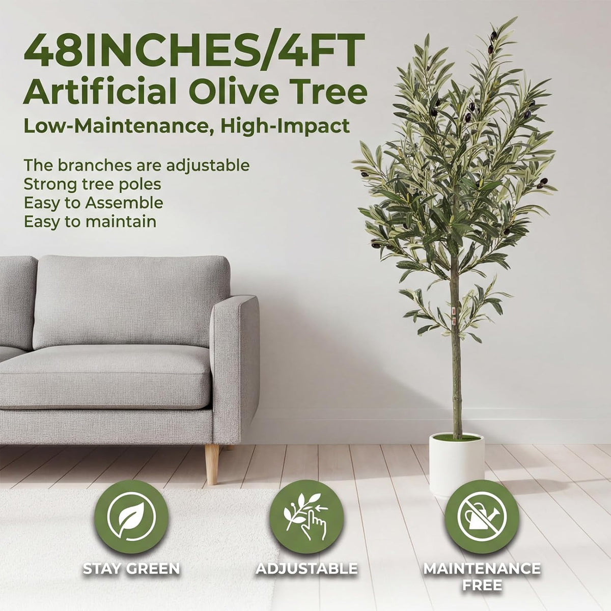 3FT Spherical Fake Olive Tree Artificial Indoor,Faux Olive Tree with Pot,Large Olive Branches and Lifelike Fruits,for Home Office House Living Room Decor.