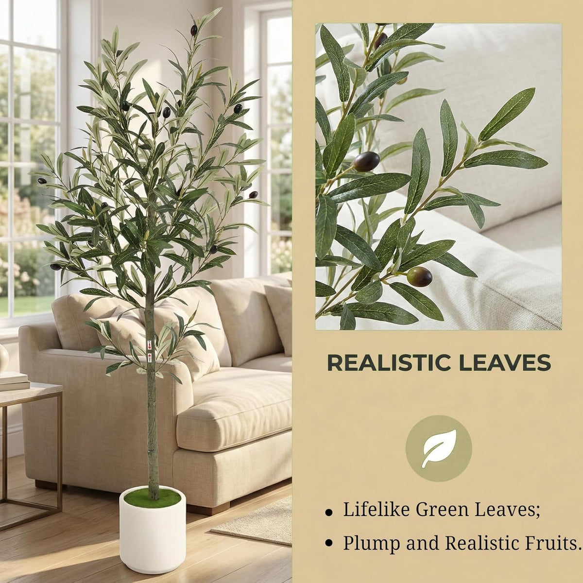 3FT Spherical Fake Olive Tree Artificial Indoor,Faux Olive Tree with Pot,Large Olive Branches and Lifelike Fruits,for Home Office House Living Room Decor.