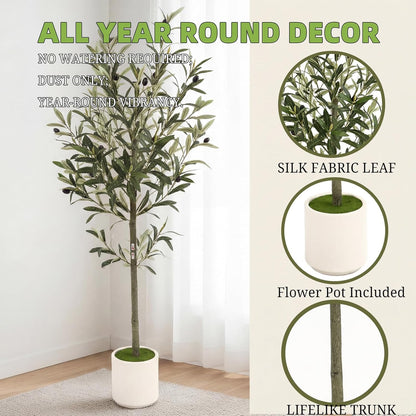 3FT Spherical Fake Olive Tree Artificial Indoor,Faux Olive Tree with Pot,Large Olive Branches and Lifelike Fruits,for Home Office House Living Room Decor.