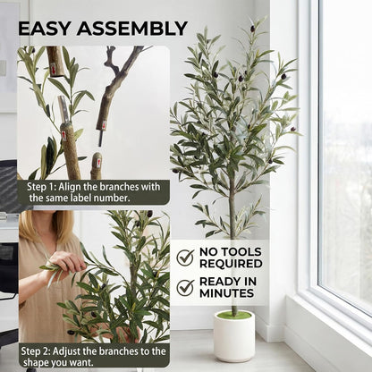3FT Spherical Fake Olive Tree Artificial Indoor,Faux Olive Tree with Pot,Large Olive Branches and Lifelike Fruits,for Home Office House Living Room Decor.