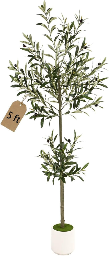 3FT Spherical Fake Olive Tree Artificial Indoor,Faux Olive Tree with Pot,Large Olive Branches and Lifelike Fruits,for Home Office House Living Room Decor.