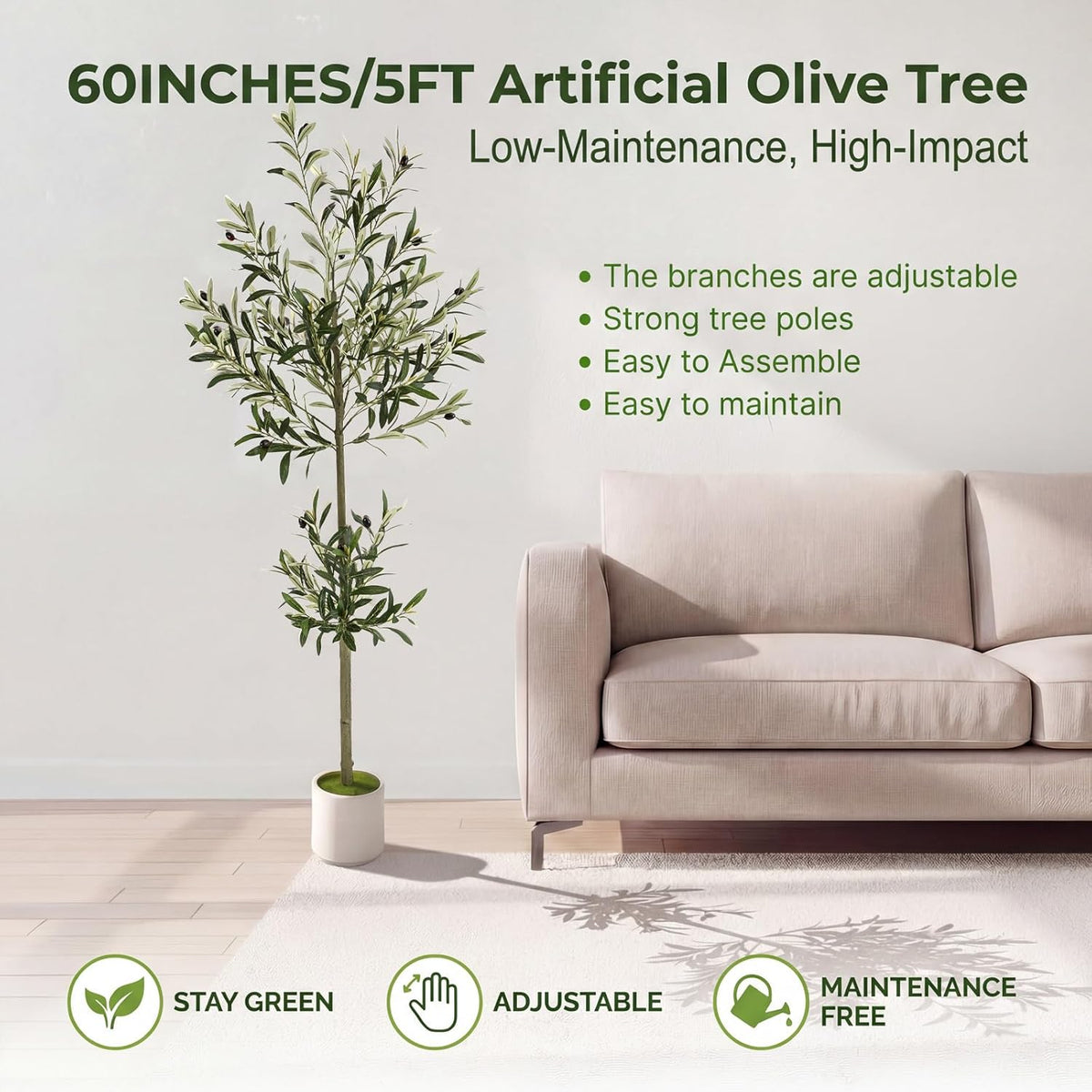 3FT Spherical Fake Olive Tree Artificial Indoor,Faux Olive Tree with Pot,Large Olive Branches and Lifelike Fruits,for Home Office House Living Room Decor.