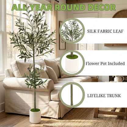 3FT Spherical Fake Olive Tree Artificial Indoor,Faux Olive Tree with Pot,Large Olive Branches and Lifelike Fruits,for Home Office House Living Room Decor.