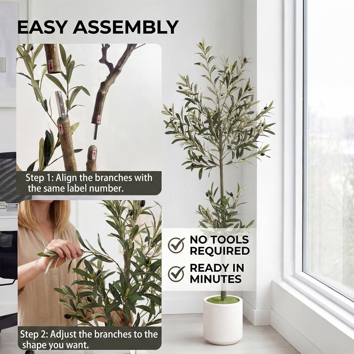 3FT Spherical Fake Olive Tree Artificial Indoor,Faux Olive Tree with Pot,Large Olive Branches and Lifelike Fruits,for Home Office House Living Room Decor.