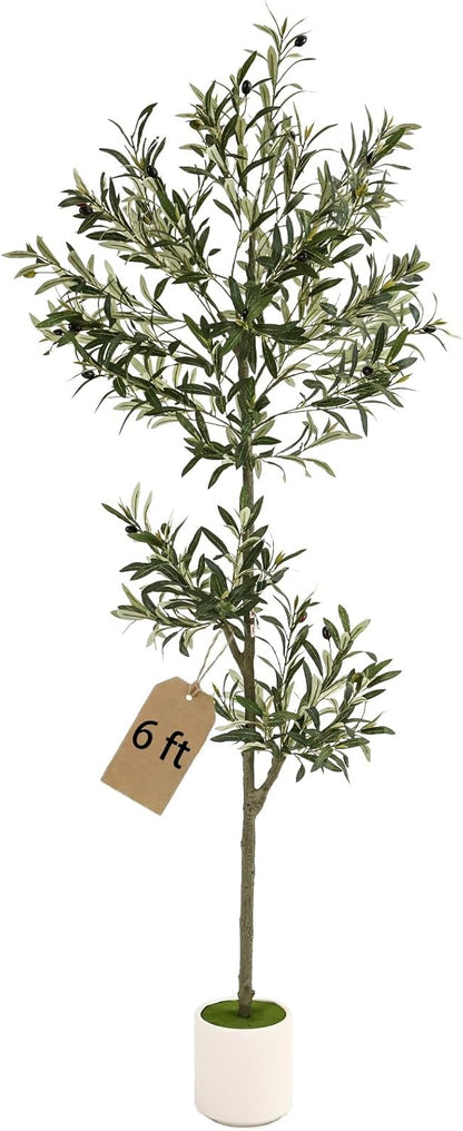 3FT Spherical Fake Olive Tree Artificial Indoor,Faux Olive Tree with Pot,Large Olive Branches and Lifelike Fruits,for Home Office House Living Room Decor.