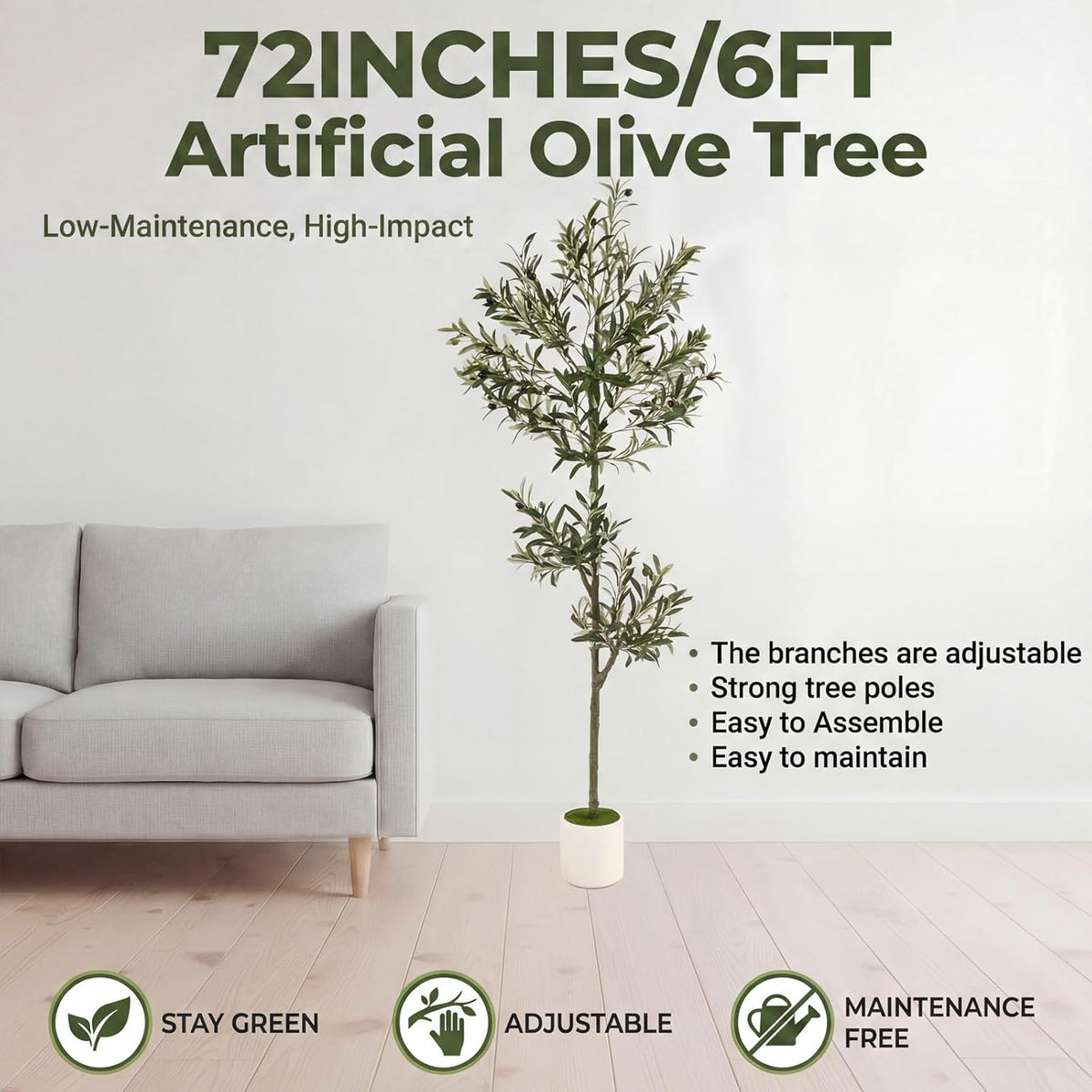 3FT Spherical Fake Olive Tree Artificial Indoor,Faux Olive Tree with Pot,Large Olive Branches and Lifelike Fruits,for Home Office House Living Room Decor.