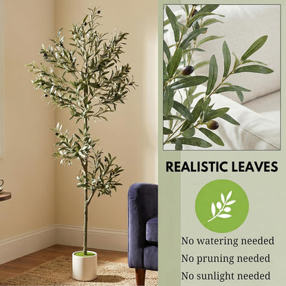3FT Spherical Fake Olive Tree Artificial Indoor,Faux Olive Tree with Pot,Large Olive Branches and Lifelike Fruits,for Home Office House Living Room Decor.