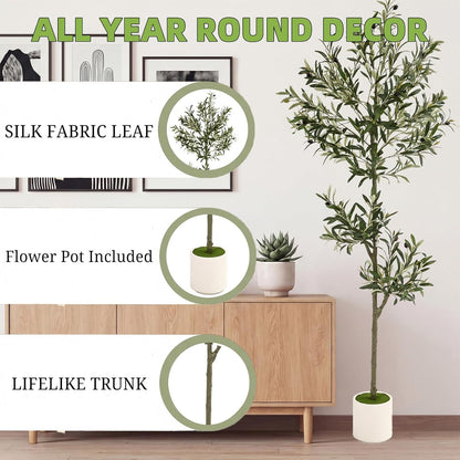3FT Spherical Fake Olive Tree Artificial Indoor,Faux Olive Tree with Pot,Large Olive Branches and Lifelike Fruits,for Home Office House Living Room Decor.