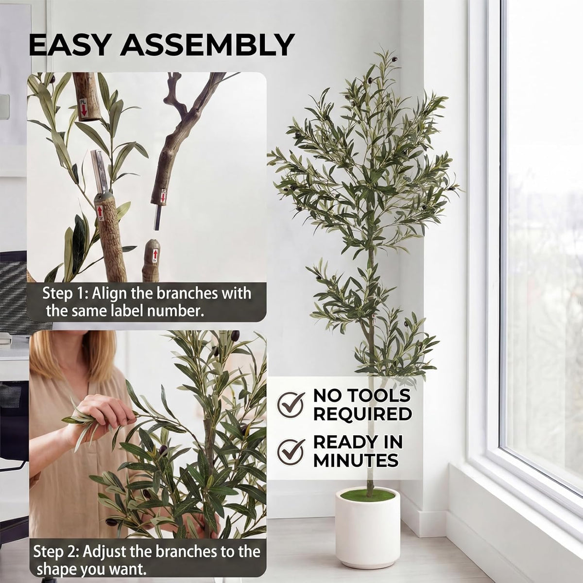 3FT Spherical Fake Olive Tree Artificial Indoor,Faux Olive Tree with Pot,Large Olive Branches and Lifelike Fruits,for Home Office House Living Room Decor.