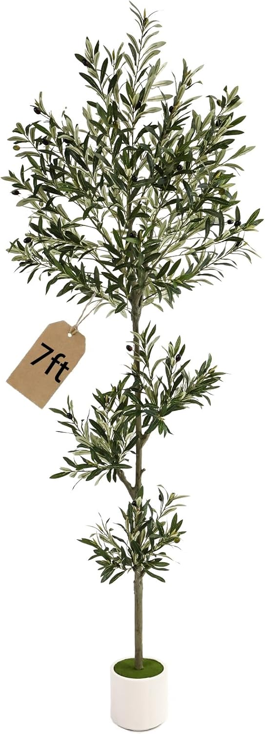 3FT Spherical Fake Olive Tree Artificial Indoor,Faux Olive Tree with Pot,Large Olive Branches and Lifelike Fruits,for Home Office House Living Room Decor.