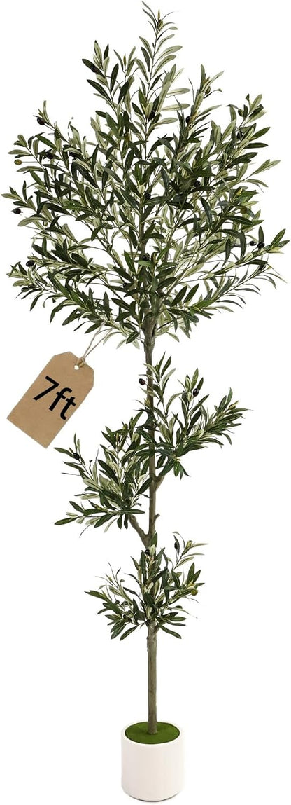 3FT Spherical Fake Olive Tree Artificial Indoor,Faux Olive Tree with Pot,Large Olive Branches and Lifelike Fruits,for Home Office House Living Room Decor.