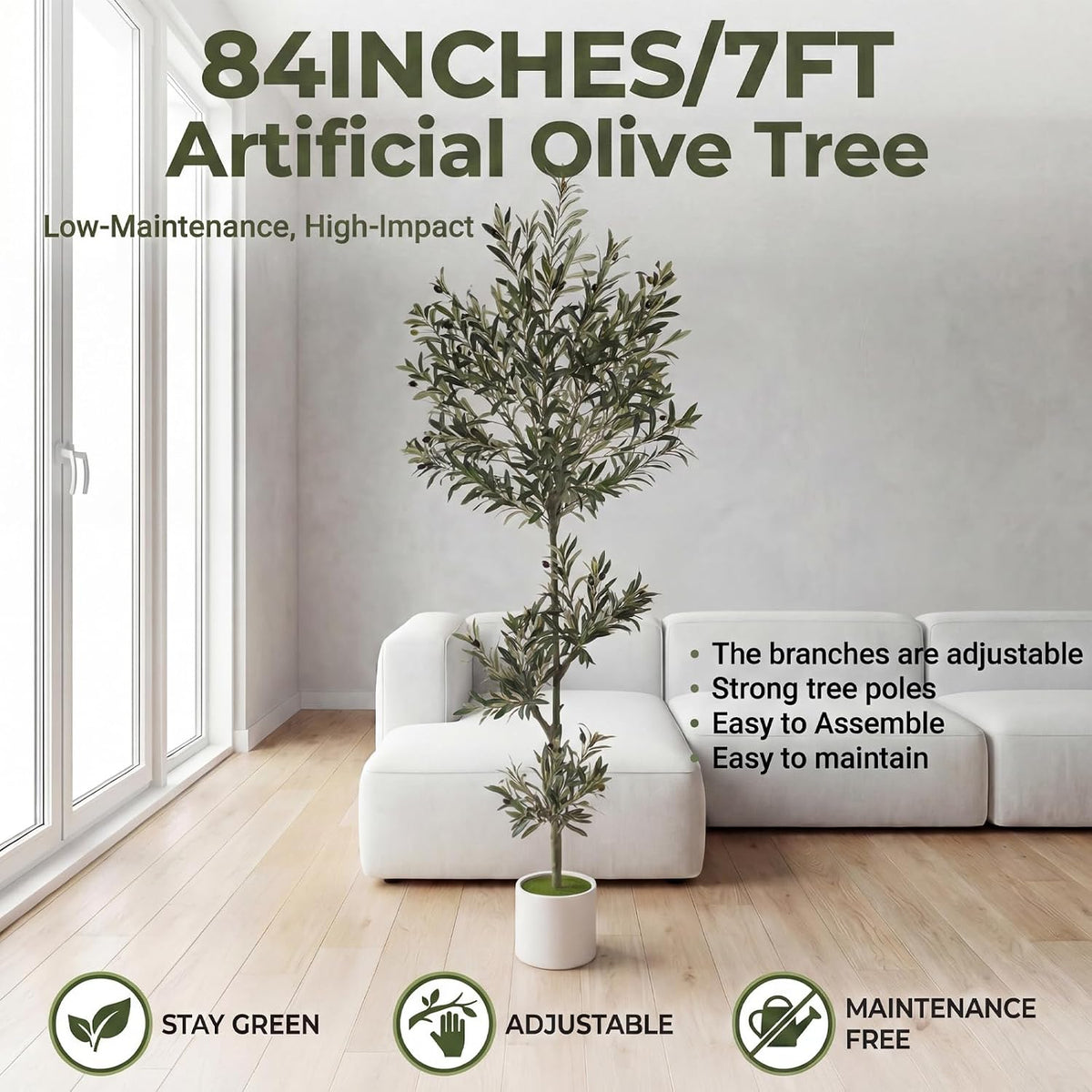 3FT Spherical Fake Olive Tree Artificial Indoor,Faux Olive Tree with Pot,Large Olive Branches and Lifelike Fruits,for Home Office House Living Room Decor.